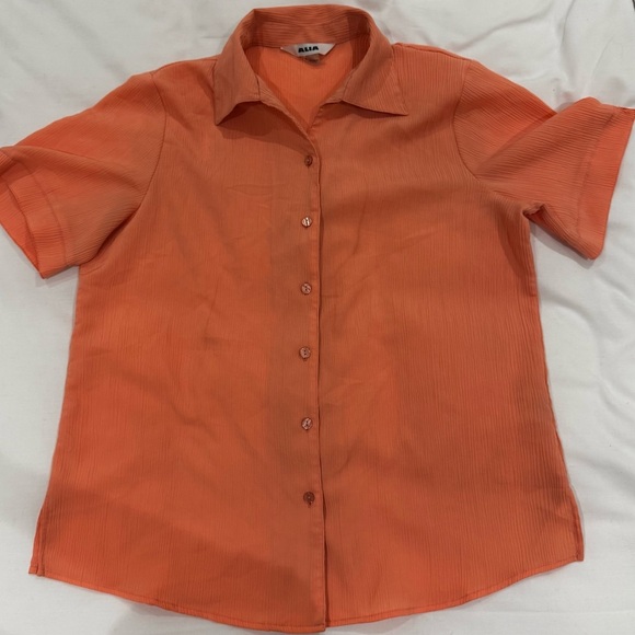 ALIA VINTAGE SALMON SHORT SLEEVES BUTTON DOWN SHIRT - 12 - Picture 7 of 11